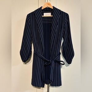 Aritzia Babaton XS Navy Kirby Pinstripe Belted Blazer Jacket